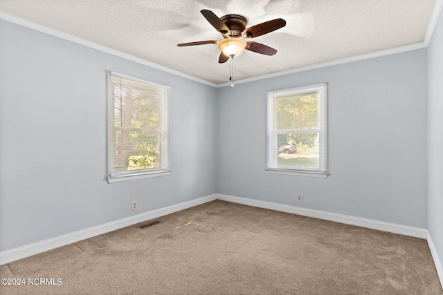 spare room with a textured ceiling, ceiling fan, and plenty of natural light