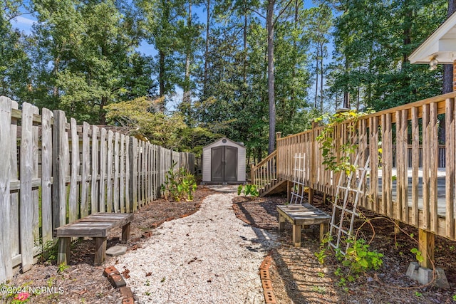 view of yard featuring a shed