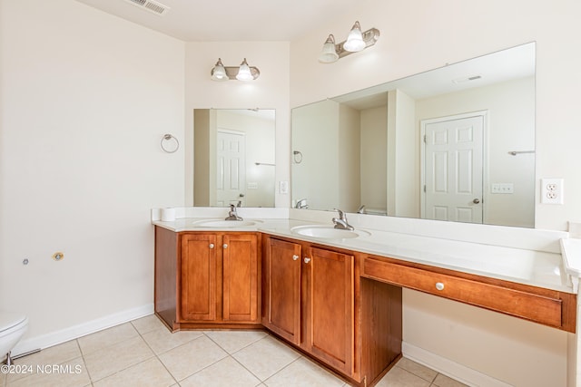 bathroom featuring vanity, toilet, and tile patterned flooring