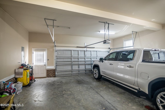 garage with a garage door opener