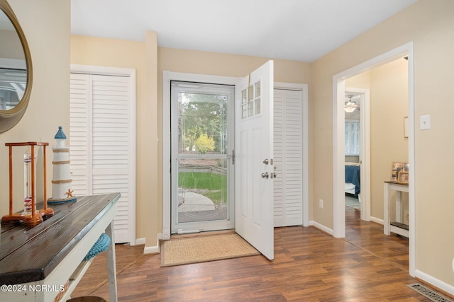 foyer with dark wood-type flooring