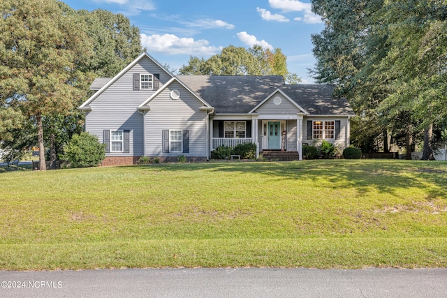 view of front of home with a front lawn and a porch