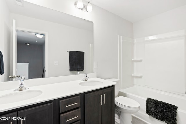 full bathroom featuring vanity, toilet, and shower / bathing tub combination