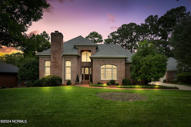 view of front of house with a yard