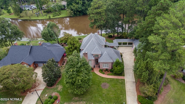 aerial view featuring a water view