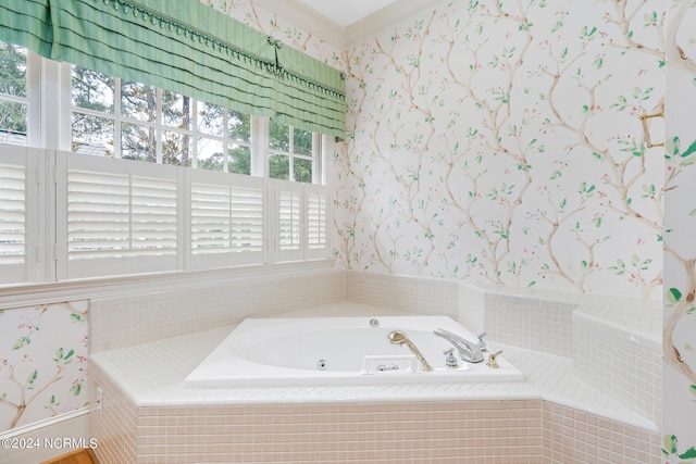 bathroom with tiled tub