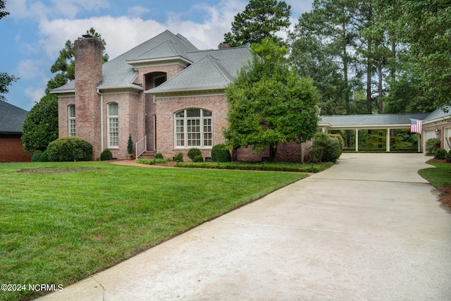 french provincial home with a front yard