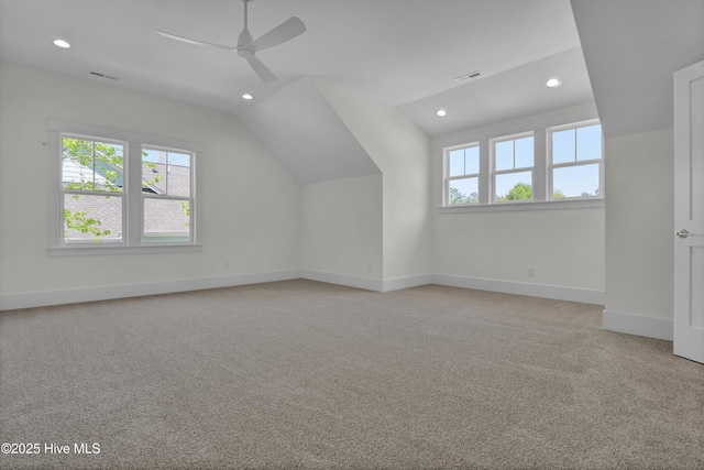 additional living space featuring recessed lighting and a healthy amount of sunlight