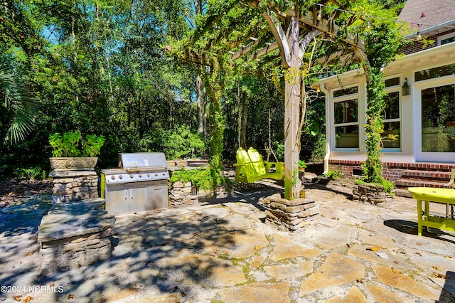 view of patio / terrace with area for grilling and a grill