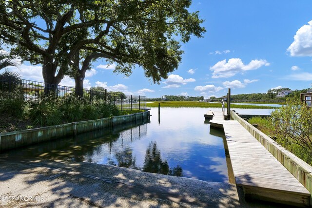 dock area with a water view