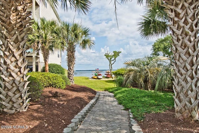 view of yard with a water view