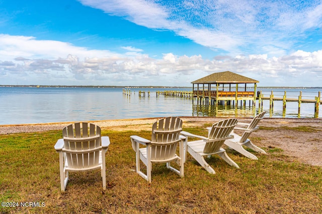 dock area with a water view