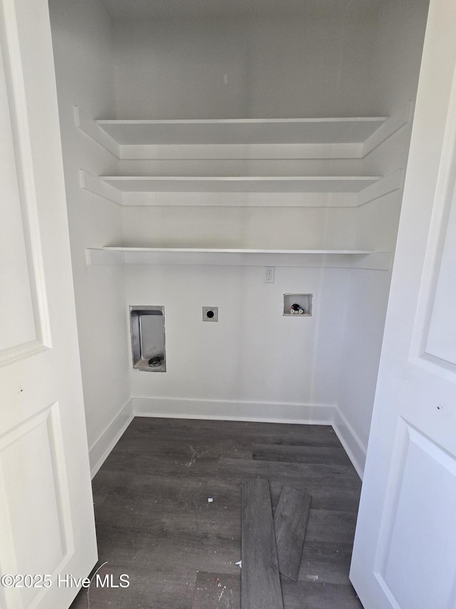 laundry area with washer hookup, dark parquet floors, and electric dryer hookup