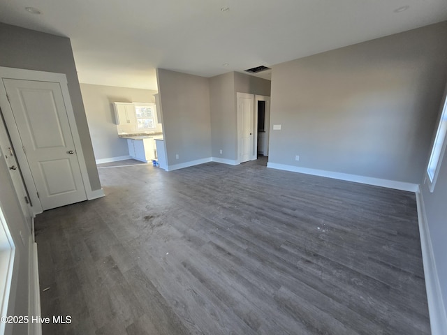 unfurnished living room featuring dark hardwood / wood-style flooring