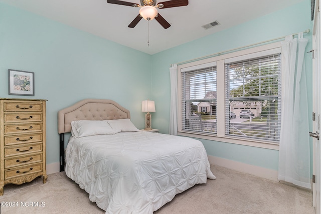 bedroom featuring carpet and ceiling fan