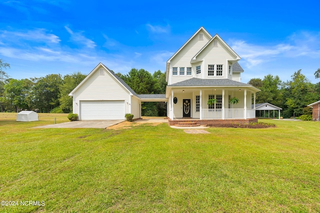 view of front facade featuring a front lawn and covered porch