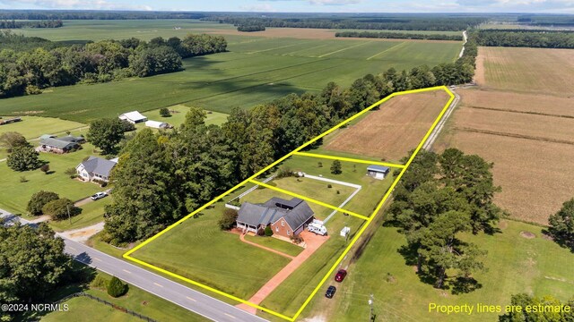 aerial view featuring a rural view