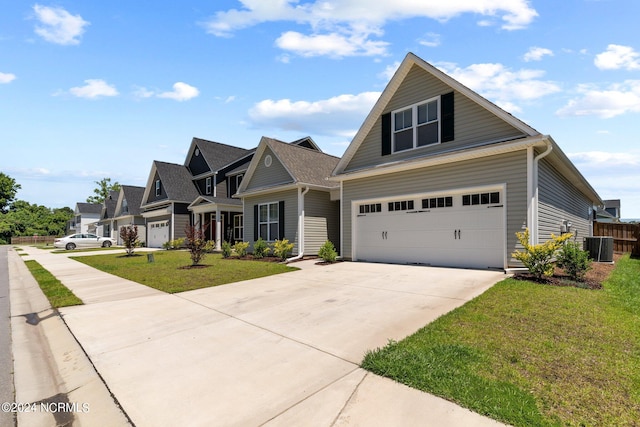 view of front of property featuring cooling unit and a front yard