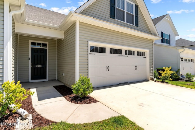 exterior space with a garage