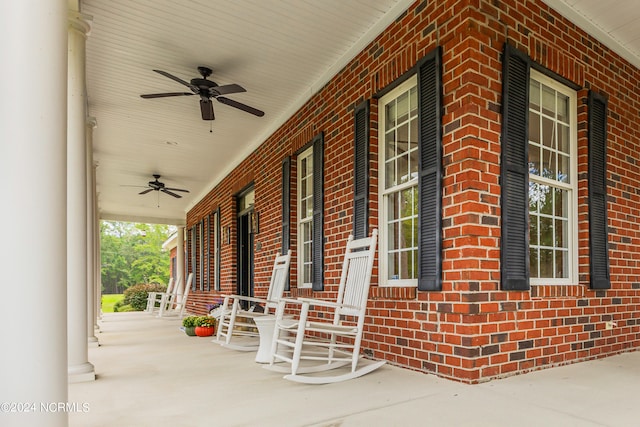 view of patio / terrace featuring a porch and ceiling fan