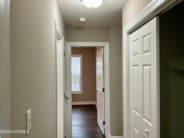 corridor with dark wood-type flooring