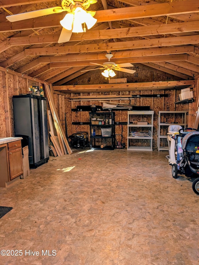 interior space with a ceiling fan