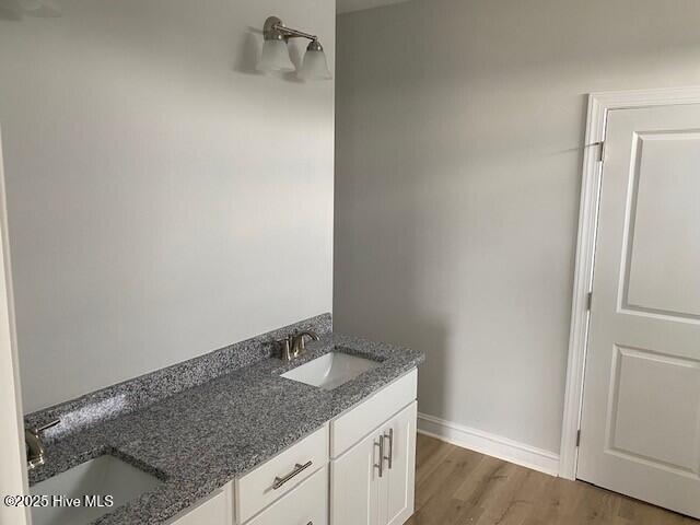 bathroom featuring hardwood / wood-style flooring and vanity