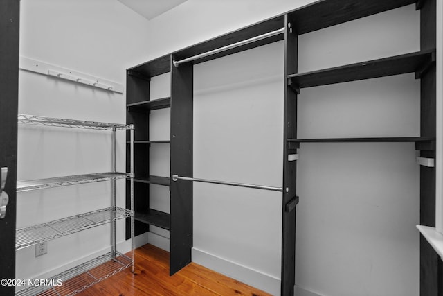 walk in closet with hardwood / wood-style floors