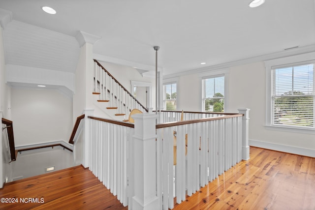 stairway with wood-type flooring