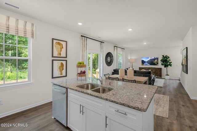 kitchen with white cabinets, a healthy amount of sunlight, stainless steel dishwasher, and sink