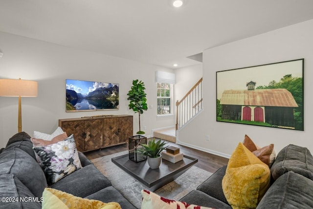 living room featuring dark hardwood / wood-style floors