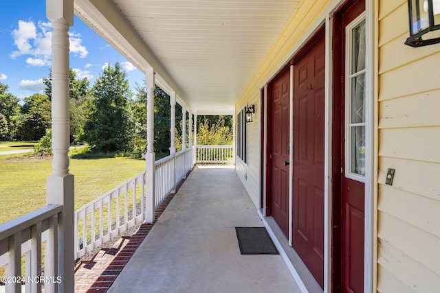 view of patio featuring a porch