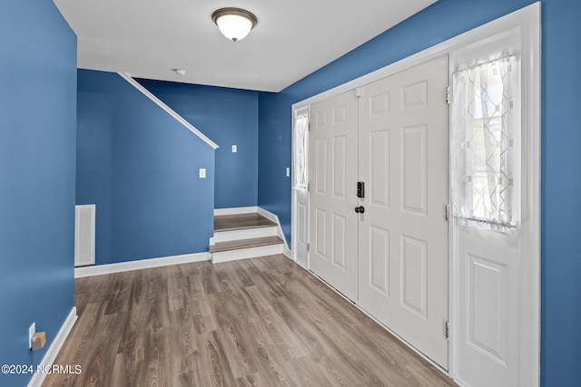 entryway with wood-type flooring