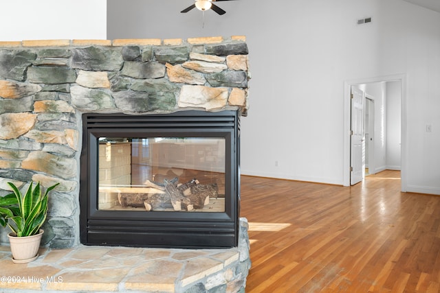 details with hardwood / wood-style floors and ceiling fan