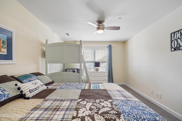 bedroom featuring carpet flooring and ceiling fan