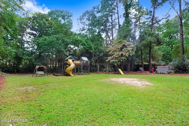 view of yard featuring a playground