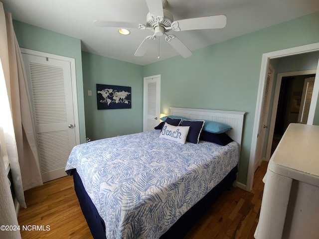 2712 Island Dr, North Topsail Beach, NC 28460 - bedroom featuring ceiling fan, recessed lighting, and wood finished floors