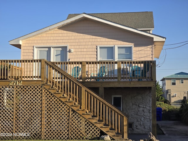 2712 Island Dr, North Topsail Beach, NC 28460 - rear view of property featuring stairway and a wooden deck