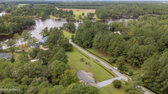 aerial view featuring a water view and a rural view