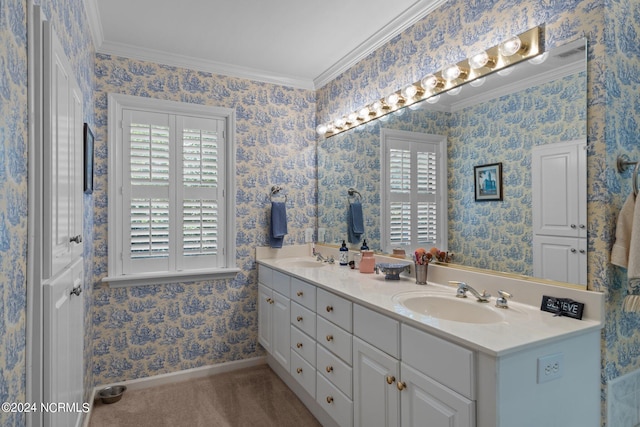 bathroom featuring vanity and ornamental molding