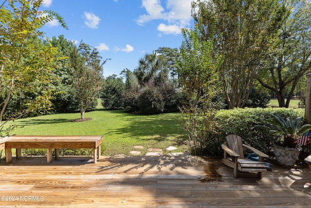 wooden terrace with a yard