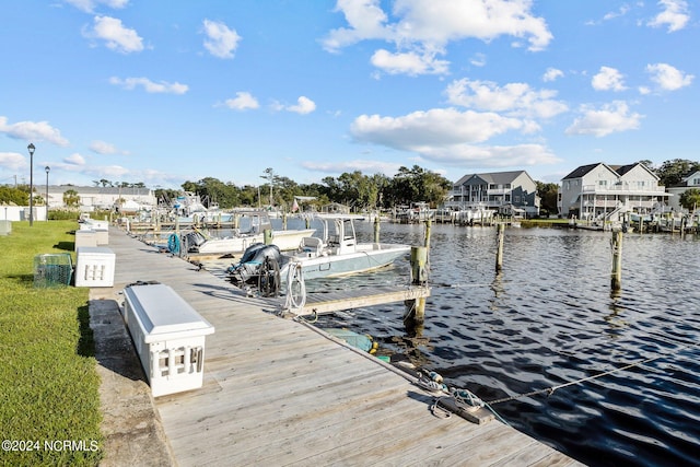 dock area with a water view