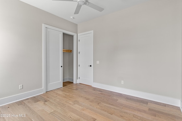 616 Waterstone Dr, Wilmington, NC 28411 - unfurnished bedroom featuring light wood finished floors, baseboards, and ceiling fan