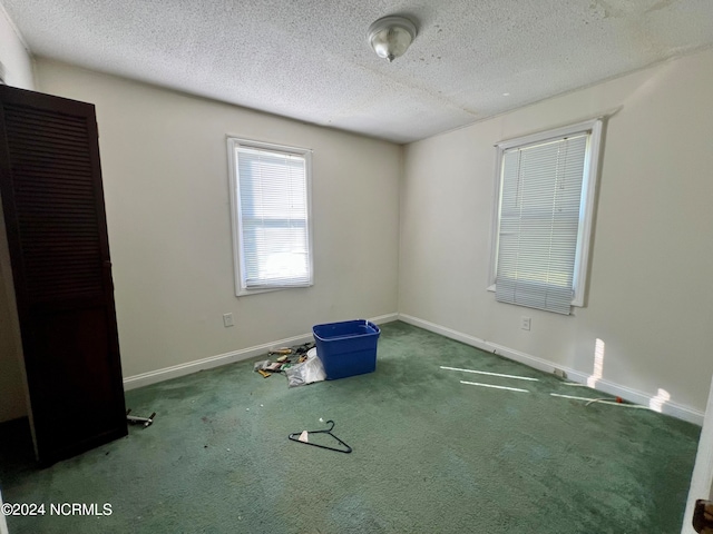 spare room with a textured ceiling and carpet