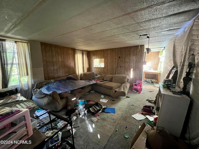 miscellaneous room featuring wood walls