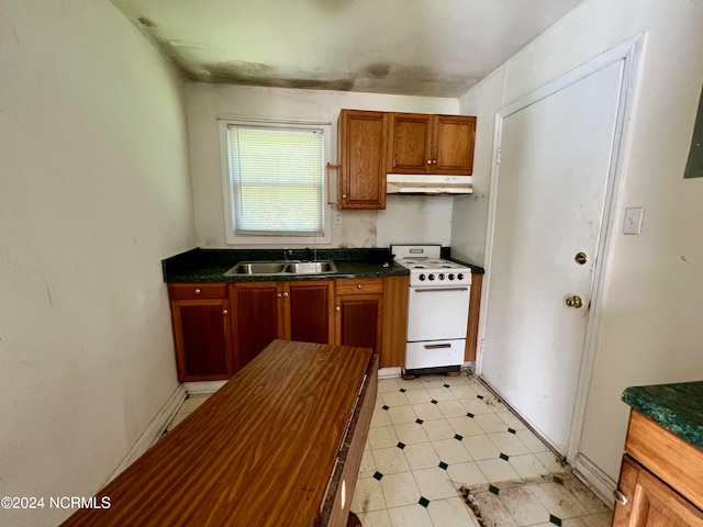 kitchen with white range oven and sink