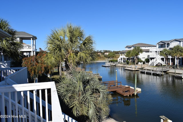 view of water feature with a boat dock