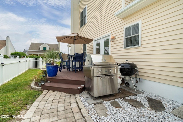 deck featuring grilling area