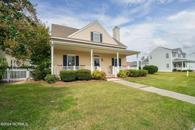 view of front of house featuring a front yard and covered porch