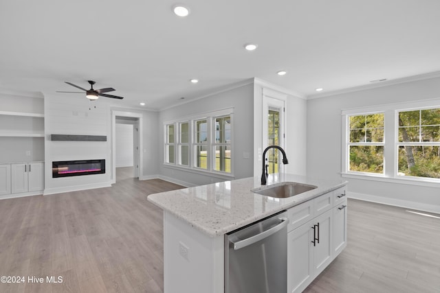 1655 Old Salt Run SW Unit L-45, Shallotte, NC 28470 - kitchen with a sink, stainless steel dishwasher, crown molding, baseboards, and a ceiling fan